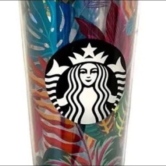 Starbucks RARE Metallic Tropical Leaves Aloha Cold Cup Tumbler - Picture 2 of 7